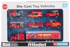 儿童玩具合金车系列美国拖头载6只消防车