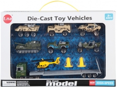 儿童玩具合金车系列 欧式拖板载飞机+6只军事